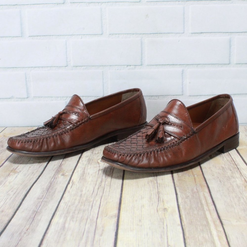 Bostonian Brown Woven Top Leather Tassel Loafers Dress Shoes Size 11.5 M - Picture 2 of 9